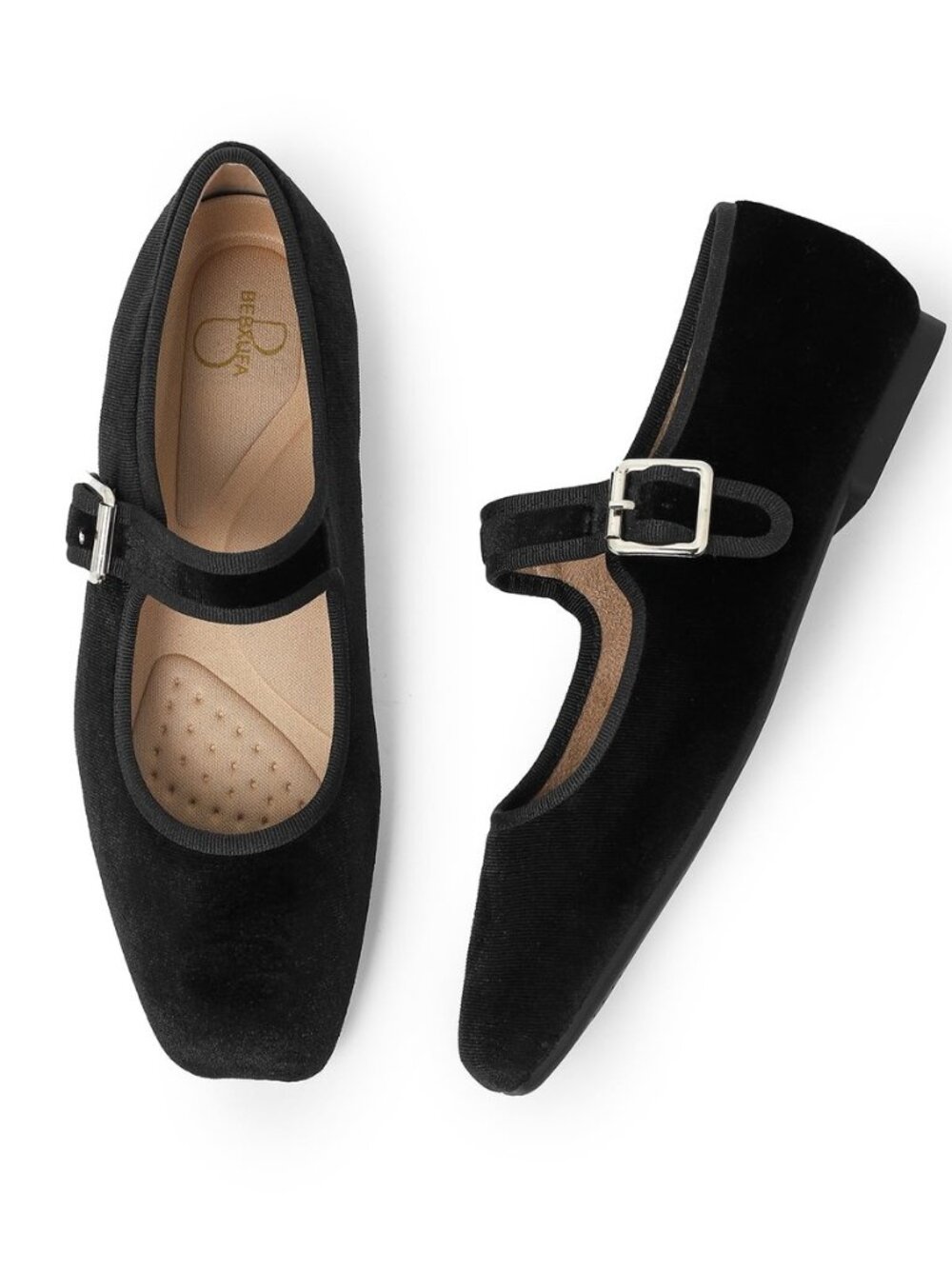 Women's Square Toe Ballet Flats - Mary Jane Shoes with Adjustable Strap, Slip On